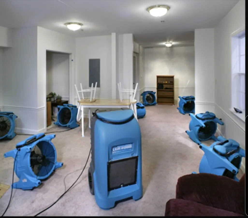 Air movers and dehumidifier setup for Water Extraction & Removal in University City